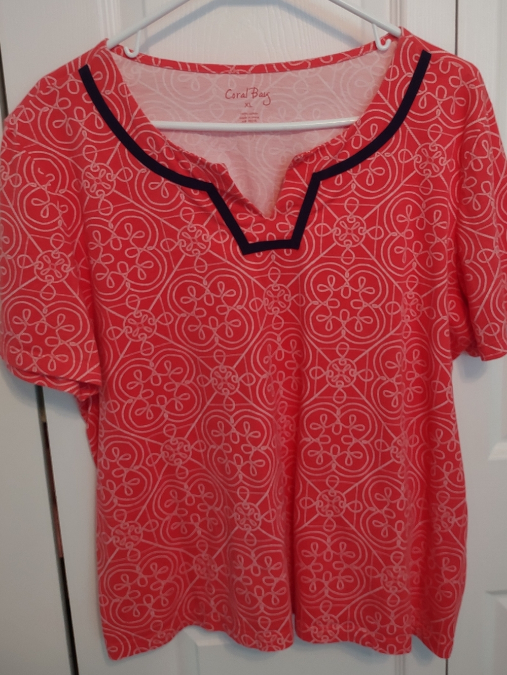 Ladies Orange & Blue Casual Blouse by Coral Bay Size X Large Decorative Neckline
